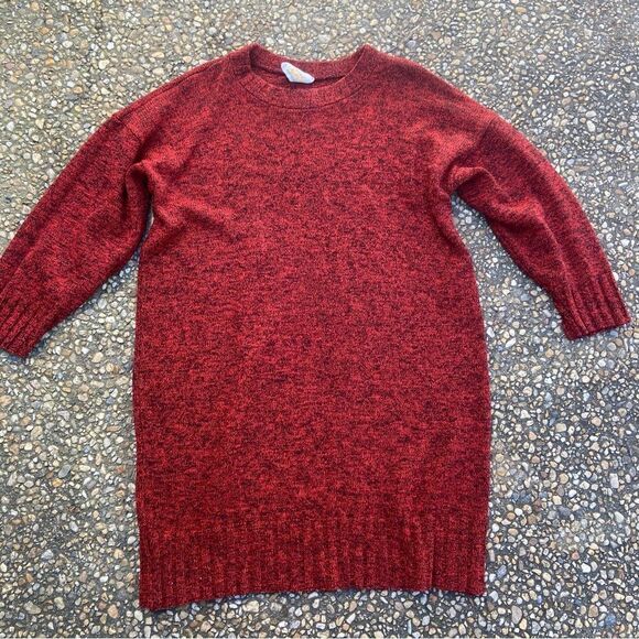 Vintage red rag wool tunic sweater mini dress M/L - Picture 1 of 6